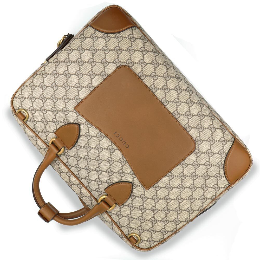 Gucci GG Emblem Briefcase Shoulder Handbag Supreme Canvas Leather Beige Brown - Picture 6 of 10